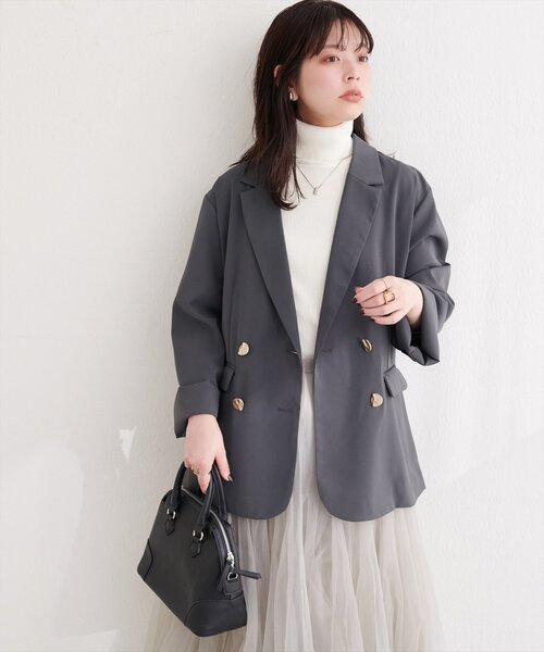 natural couture(ナチュラルクチュール)の「〈osono〉テーラードジャケット(テーラードジャケット・レディース・モカ/オフホワイト/チャコールグレー・FREE)」の4枚目の写真