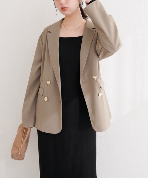 natural couture(ナチュラルクチュール)の「〈osono〉テーラードジャケット(テーラードジャケット・レディース・モカ/オフホワイト/チャコールグレー・FREE)」の6枚目の写真