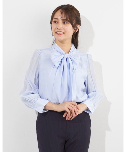 SUIT SELECT（スーツセレクト）の「【SUIT SELECT×Samantha Thavasa】【長袖】リボンブラウス（シャツ/ブラウス・レディース・ブルー/ホワイト/ピンク/ミント/イエロー・SMALL/MEDIUM/LARGE/X-LARGE）」の3枚目の写真