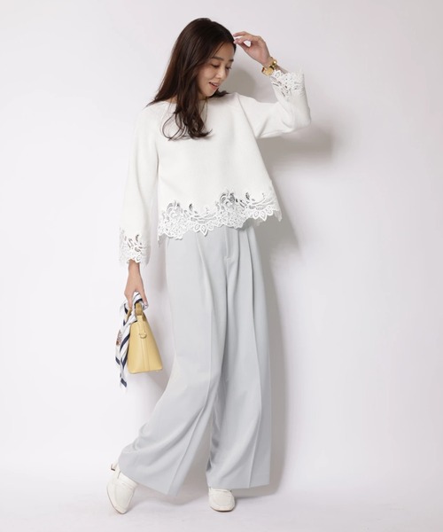 JUSGLITTY(ジャスグリッティー)の「レースヘムニット(ニット/セーター・レディース・ライトブルー/ホワイト/ネイビー・2)」の9枚目の写真