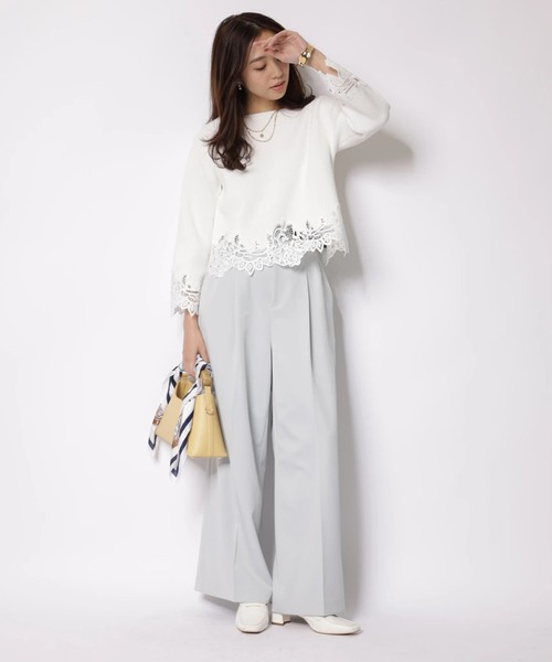 JUSGLITTY(ジャスグリッティー)の「レースヘムニット(ニット/セーター・レディース・ライトブルー/ホワイト/ネイビー・2)」の11枚目の写真