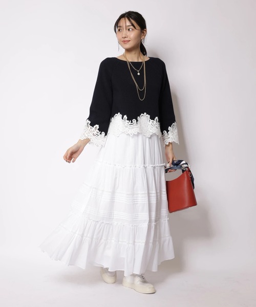 JUSGLITTY(ジャスグリッティー)の「レースヘムニット(ニット/セーター・レディース・ライトブルー/ホワイト/ネイビー・2)」の19枚目の写真