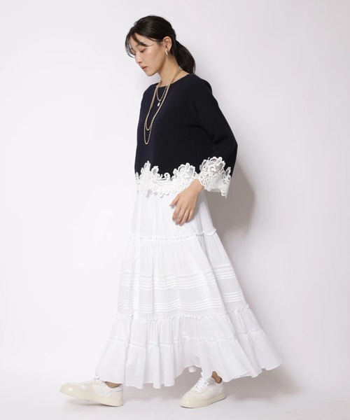 JUSGLITTY(ジャスグリッティー)の「レースヘムニット(ニット/セーター・レディース・ライトブルー/ホワイト/ネイビー・2)」の20枚目の写真