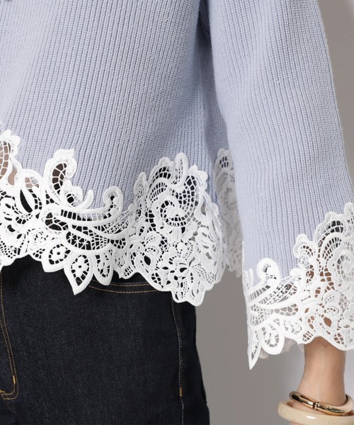 JUSGLITTY(ジャスグリッティー)の「レースヘムニット(ニット/セーター・レディース・ライトブルー/ホワイト/ネイビー・2)」の22枚目の写真