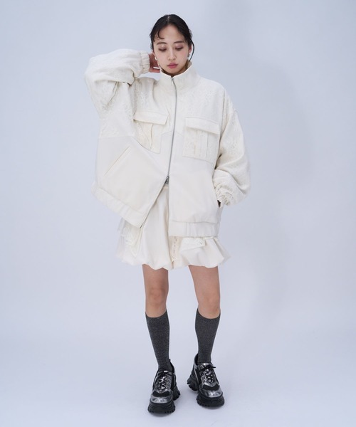 HARE(ハレ)の「レースデザインミドルブルゾン(HARE)(ブルゾン・レディース・ブラック/ホワイト・FREE)」の6枚目の写真