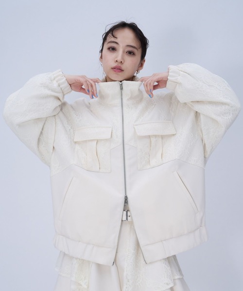 HARE(ハレ)の「レースデザインミドルブルゾン(HARE)(ブルゾン・レディース・ブラック/ホワイト・FREE)」の4枚目の写真