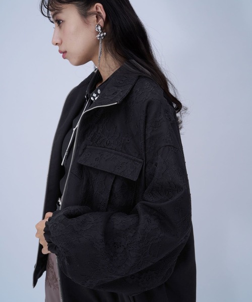 HARE(ハレ)の「レースデザインミドルブルゾン(HARE)(ブルゾン・レディース・ブラック/ホワイト・FREE)」の19枚目の写真