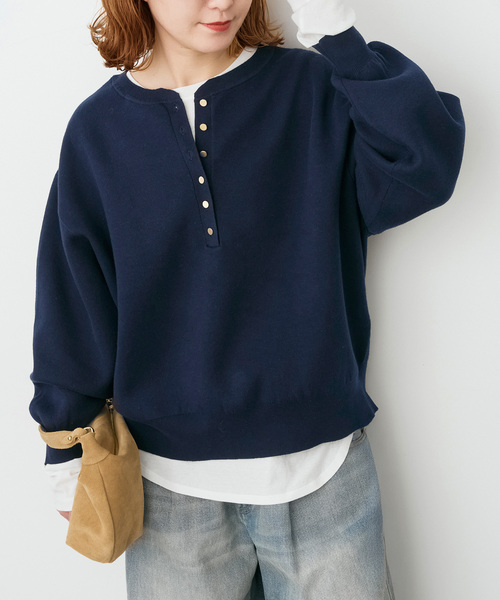Spick & Span(スピックアンドスパン)の「《新色有り / 追加》メタルボタンヘンリーネックニット(ニット/セーター・レディース・ネイビー/ベージュ/ホワイト・FREE)」の7枚目の写真