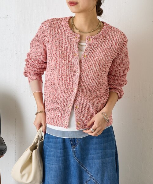 Jena espace merveilleux（ジェナ　エスパスメルヴェイユ）の「【大人の抜け感◎】ミックスカラーメッシュカーディガン（カーディガン/ボレロ・レディース・レッド/オフホワイト/ブルー・FREE）」の3枚目の写真