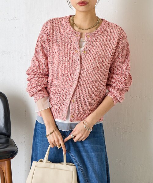 Jena espace merveilleux（ジェナ　エスパスメルヴェイユ）の「【大人の抜け感◎】ミックスカラーメッシュカーディガン（カーディガン/ボレロ・レディース・レッド/オフホワイト/ブルー・FREE）」の6枚目の写真