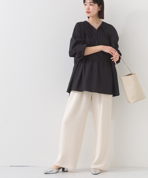 OMNES（オムネス）の「ソフトポンチ ワイドパンツ UVカット花粉リリース付（その他パンツ・レディース・ブラック/ベージュ・FREE）」の8枚目の写真