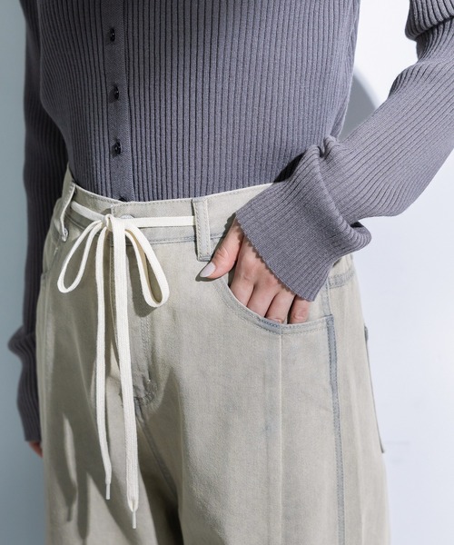 Green　Parks（グリーンパークス）の「コクーンシルエットデニムパンツ（デニムパンツ・レディース・グレイッシュベージュ/ブラック/ライトインディゴブルー・M/L）」の9枚目の写真