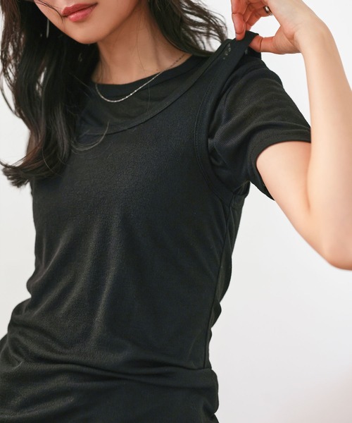 シアーカットソータンクトップ×半袖トップスセット（Tシャツ