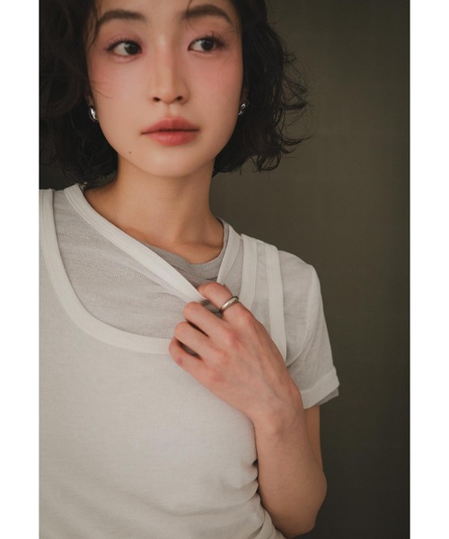 KOBE LETTUCE(コウベレタス)の「シアーカットソータンクトップ×半袖トップスセット(Tシャツ/カットソー・レディース・モカ/ピンク/オフホワイト/グレー/ブラック・M)」の6枚目の写真