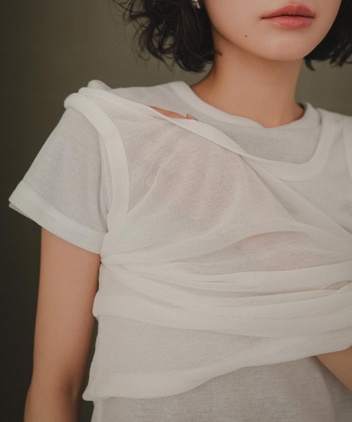 KOBE LETTUCE(コウベレタス)の「シアーカットソータンクトップ×半袖トップスセット(Tシャツ/カットソー・レディース・モカ/ピンク/オフホワイト/グレー/ブラック・M)」の8枚目の写真