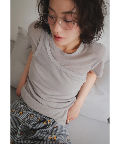 KOBE LETTUCE(コウベレタス)の「シアーカットソータンクトップ×半袖トップスセット(Tシャツ/カットソー・レディース・モカ/ピンク/オフホワイト/グレー/ブラック・M)」の13枚目の写真