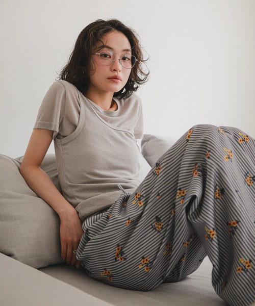 KOBE LETTUCE(コウベレタス)の「シアーカットソータンクトップ×半袖トップスセット(Tシャツ/カットソー・レディース・モカ/ピンク/オフホワイト/グレー/ブラック・M)」の14枚目の写真