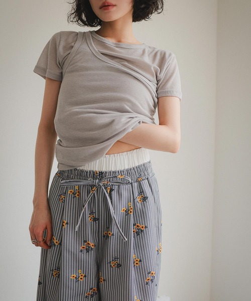 KOBE LETTUCE(コウベレタス)の「シアーカットソータンクトップ×半袖トップスセット(Tシャツ/カットソー・レディース・モカ/ピンク/オフホワイト/グレー/ブラック・M)」の15枚目の写真