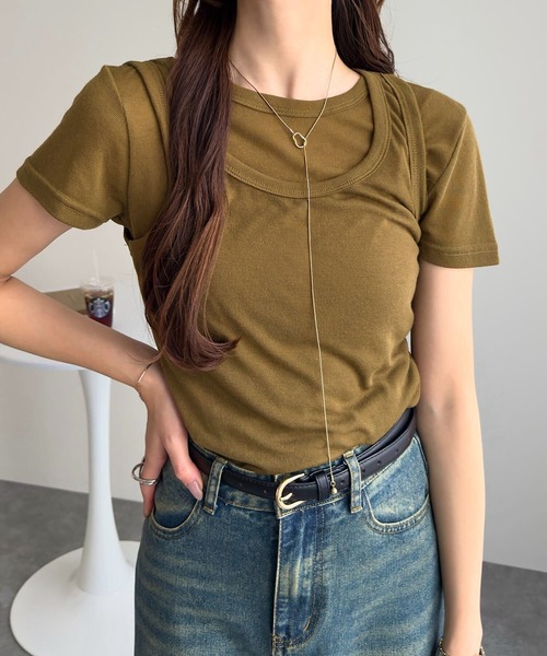 KOBE LETTUCE(コウベレタス)の「シアーカットソータンクトップ×半袖トップスセット(Tシャツ/カットソー・レディース・モカ/ピンク/オフホワイト/グレー/ブラック・M)」の17枚目の写真