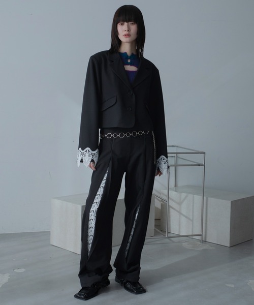 VACANCY(ヴァカンシー)の「レースレイヤードスリットワイドパンツ/SETUP(スラックス・レディース・ブルー/ブラック・SMALL/LARGE/MEDIUM)」の9枚目の写真