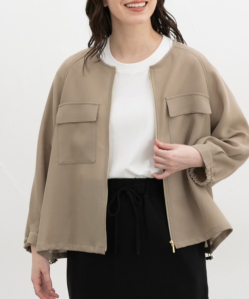 Honeys（ハニーズ）の「８分袖メッシュブルゾン（ブルゾン・レディース・アイボリー/ブラック/ライトカーキ・L/LL/M/S）」の3枚目の写真