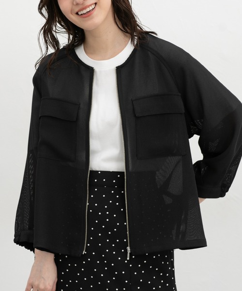 Honeys（ハニーズ）の「８分袖メッシュブルゾン（ブルゾン・レディース・アイボリー/ブラック/ライトカーキ・L/LL/M/S）」の2枚目の写真