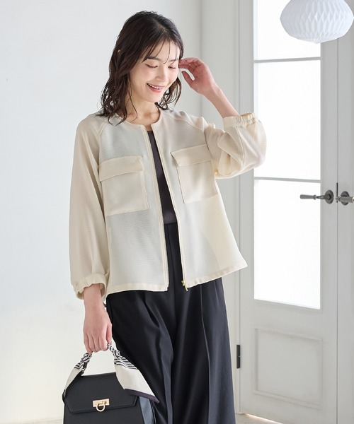 Honeys（ハニーズ）の「８分袖メッシュブルゾン（ブルゾン・レディース・アイボリー/ブラック/ライトカーキ・L/LL/M/S）」の6枚目の写真