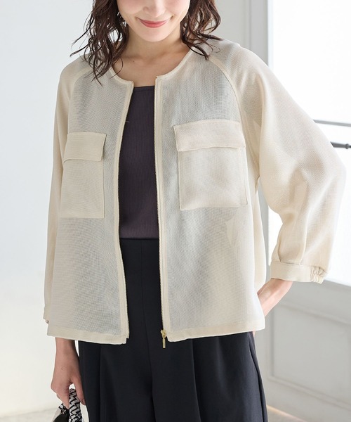 Honeys（ハニーズ）の「８分袖メッシュブルゾン（ブルゾン・レディース・アイボリー/ブラック/ライトカーキ・L/LL/M/S）」の7枚目の写真