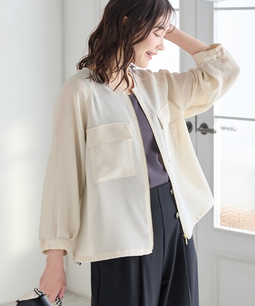 Honeys（ハニーズ）の「８分袖メッシュブルゾン（ブルゾン・レディース・アイボリー/ブラック/ライトカーキ・L/LL/M/S）」の8枚目の写真