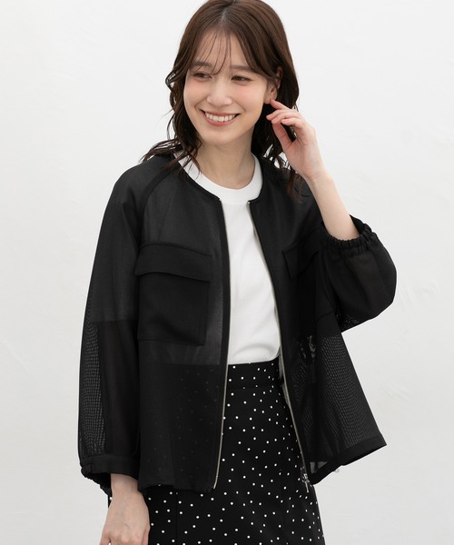 Honeys（ハニーズ）の「８分袖メッシュブルゾン（ブルゾン・レディース・アイボリー/ブラック/ライトカーキ・L/LL/M/S）」の11枚目の写真