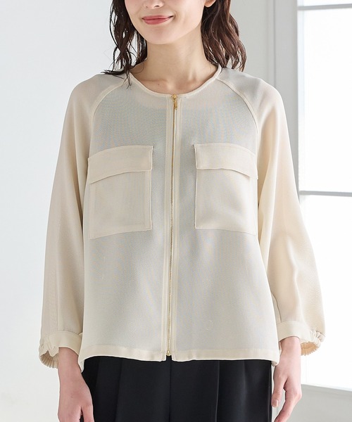 Honeys（ハニーズ）の「８分袖メッシュブルゾン（ブルゾン・レディース・アイボリー/ブラック/ライトカーキ・L/LL/M/S）」の20枚目の写真