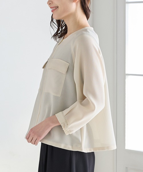 Honeys（ハニーズ）の「８分袖メッシュブルゾン（ブルゾン・レディース・アイボリー/ブラック/ライトカーキ・L/LL/M/S）」の21枚目の写真