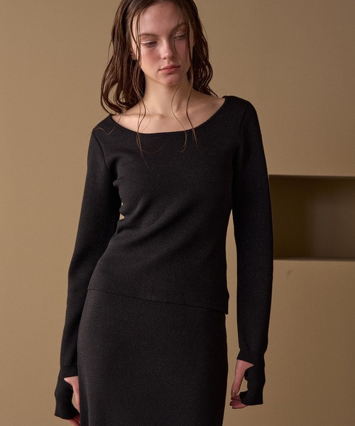 MIELI INVARIANT（ミエリインヴァリアント）の「2way Zip Slit Glitter Knit Tops（ニット/セーター・レディース・ブラック/ライトパープル・FREE）」の3枚目の写真