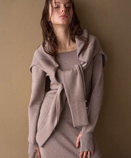 MIELI INVARIANT（ミエリインヴァリアント）の「2way Zip Slit Glitter Knit Tops（ニット/セーター・レディース・ブラック/ライトパープル・FREE）」の14枚目の写真