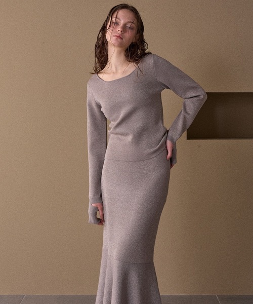 MIELI INVARIANT（ミエリインヴァリアント）の「2way Zip Slit Glitter Knit Tops（ニット/セーター・レディース・ブラック/ライトパープル・FREE）」の16枚目の写真