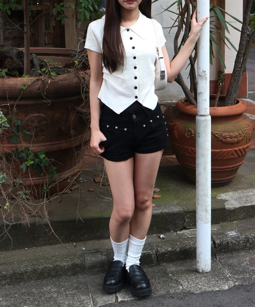 tinkerend(ティンカーエンド)の「Glitter Polo Collar Knit / ラメポロカラーニット(ポロシャツ・レディース・ブラック/アイボリー/グレー/ベージュ・FREE)」の7枚目の写真