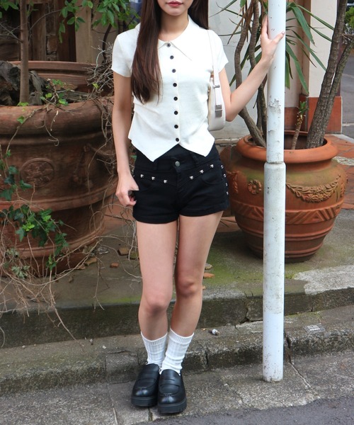 tinkerend(ティンカーエンド)の「Glitter Polo Collar Knit / ラメポロカラーニット(ポロシャツ・レディース・ブラック/アイボリー/グレー/ベージュ・FREE)」の8枚目の写真
