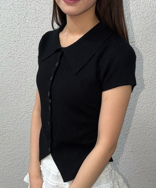 tinkerend(ティンカーエンド)の「Glitter Polo Collar Knit / ラメポロカラーニット(ポロシャツ・レディース・ブラック/アイボリー/グレー/ベージュ・FREE)」の18枚目の写真