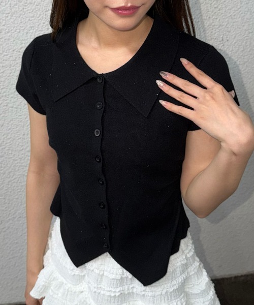 tinkerend(ティンカーエンド)の「Glitter Polo Collar Knit / ラメポロカラーニット(ポロシャツ・レディース・ブラック/アイボリー/グレー/ベージュ・FREE)」の17枚目の写真
