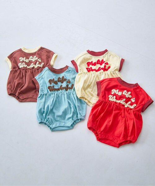 p.premier（ピードットプルミエ）の「フェルトロゴリンガーTロンパース（ロンパース・キッズ・ブラウン/レッド/アイボリー/ブルー・70/80）」の5枚目の写真