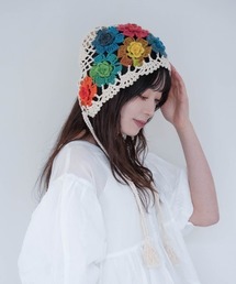 polcadot | フラワーレース鍵あみボンネット(ニットキャップ/ビーニー)