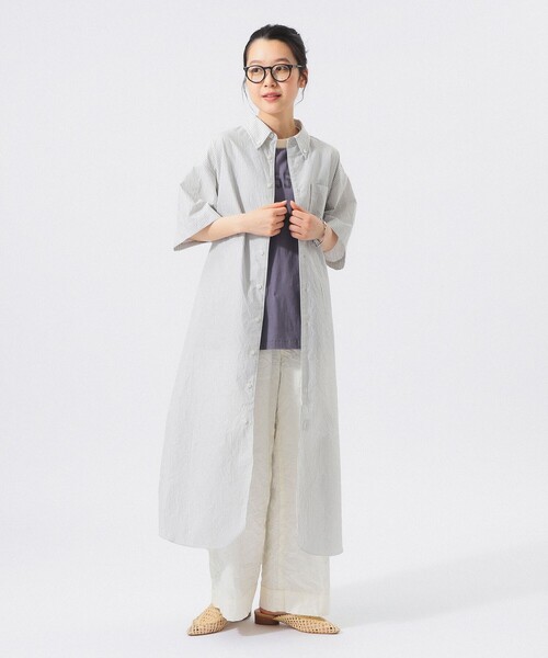 BEAMS BOY(ビームスボーイ)の「【7/24再値下げ】クリンクル ストライプ ショートスリーブ ワンピース(ワンピース・レディース・グレー/ブルー・1/2)」の3枚目の写真