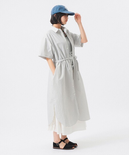 BEAMS BOY(ビームスボーイ)の「【7/24再値下げ】クリンクル ストライプ ショートスリーブ ワンピース(ワンピース・レディース・グレー/ブルー・1/2)」の7枚目の写真