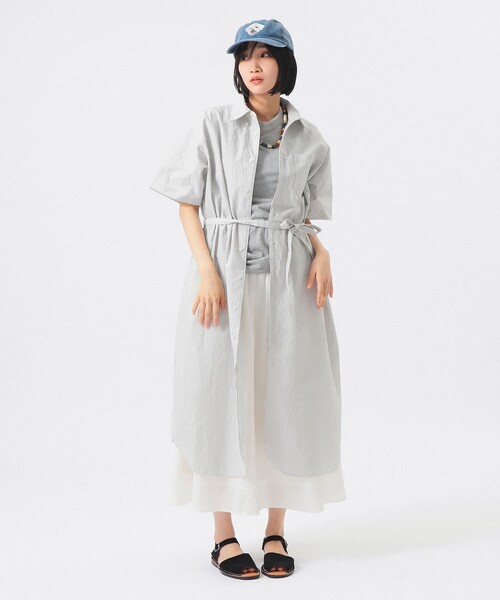 BEAMS BOY(ビームスボーイ)の「【7/24再値下げ】クリンクル ストライプ ショートスリーブ ワンピース(ワンピース・レディース・グレー/ブルー・1/2)」の8枚目の写真