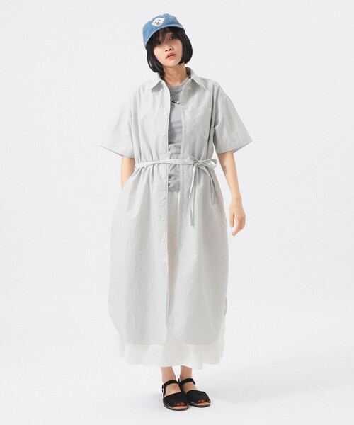 BEAMS BOY(ビームスボーイ)の「【7/24再値下げ】クリンクル ストライプ ショートスリーブ ワンピース(ワンピース・レディース・グレー/ブルー・1/2)」の9枚目の写真