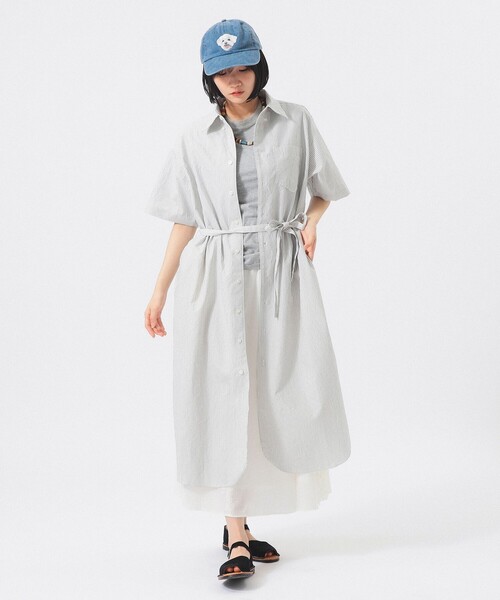 BEAMS BOY(ビームスボーイ)の「【7/24再値下げ】クリンクル ストライプ ショートスリーブ ワンピース(ワンピース・レディース・グレー/ブルー・1/2)」の10枚目の写真