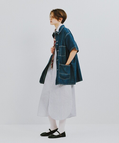 BEAMS BOY(ビームスボーイ)の「【7/24再値下げ】クリンクル ストライプ ショートスリーブ ワンピース(ワンピース・レディース・グレー/ブルー・1/2)」の13枚目の写真