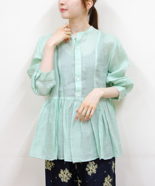 LE GLAZIK(ルグラジック)の「LE GLAZIK/ル グラジック ギャザーフレアシャツ GATHERED FLARED SHIRT LG-B0382 RAT(シャツ/ブラウス・レディース・グリーン/ブラック・36)」の2枚目の写真