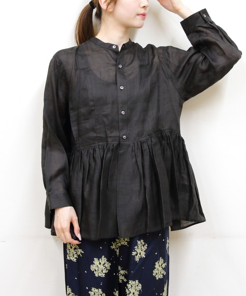 LE GLAZIK(ルグラジック)の「LE GLAZIK/ル グラジック ギャザーフレアシャツ GATHERED FLARED SHIRT LG-B0382 RAT(シャツ/ブラウス・レディース・グリーン/ブラック・36)」の1枚目の写真