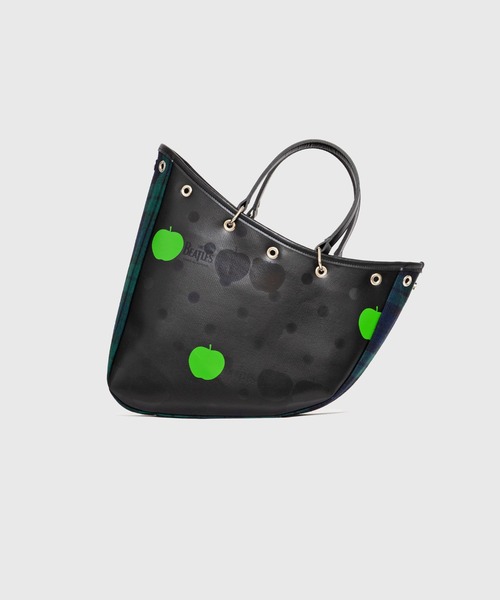 THE BEATLES CdG BOAT BAG APPLE PRINTED / TARTAN CHECK FABRIC MINI